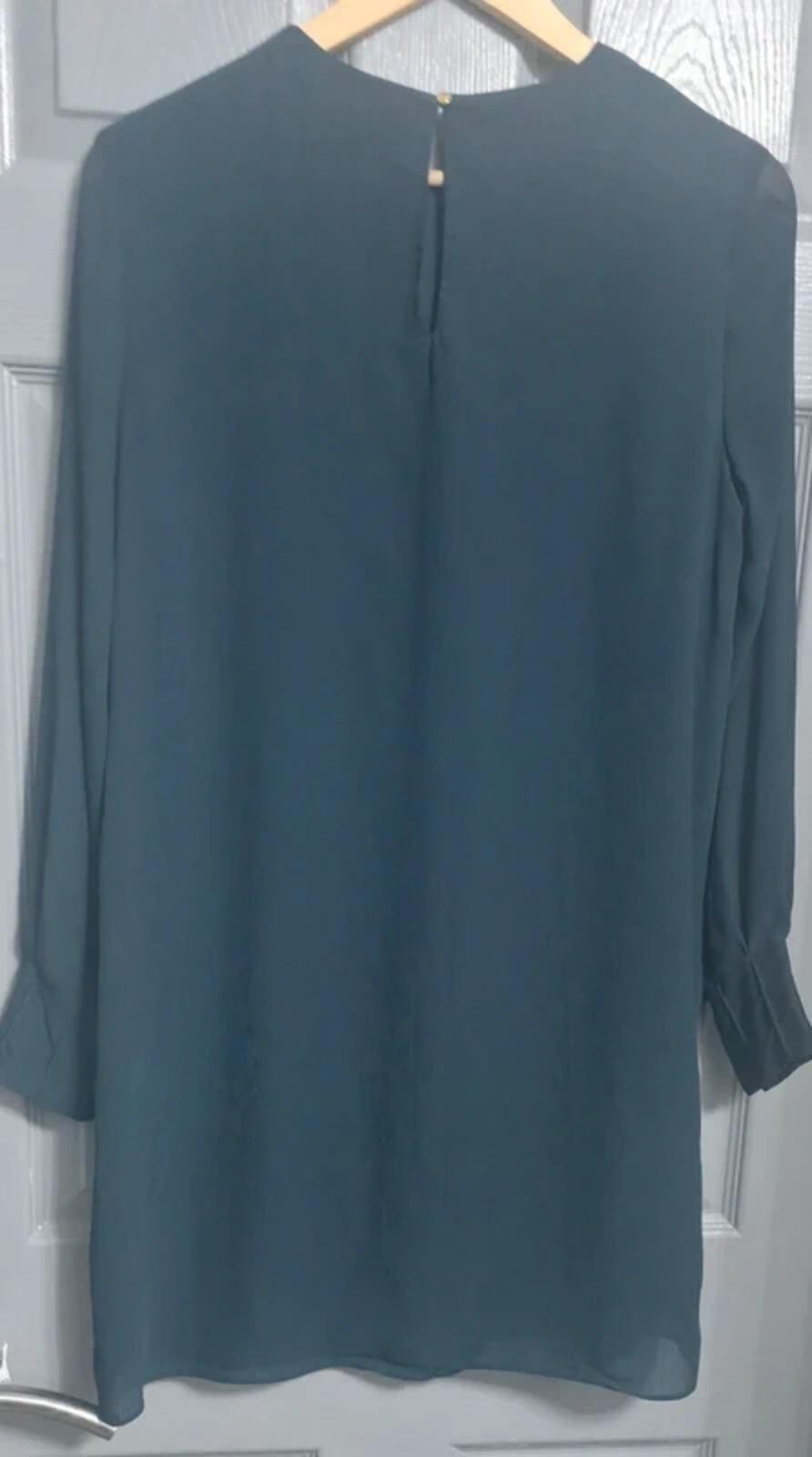 H&M Dark Teal Chiffon Long Sleeve Tunic Dress Size 12 image 2