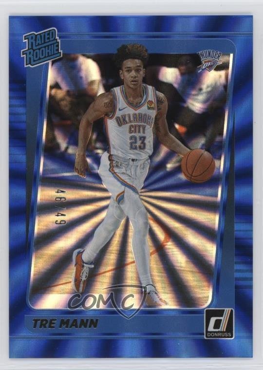 2021-22 Panini Donruss Rated Holo Blue Laser 46/49 Tre Mann #218 Rookie RC 14cm