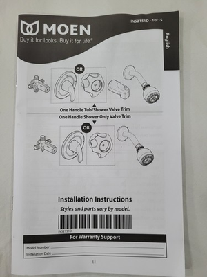 #ad Moen 82603SRN Adler Pressure Balanced Shower Tub Installation Instruction Manual $14.95