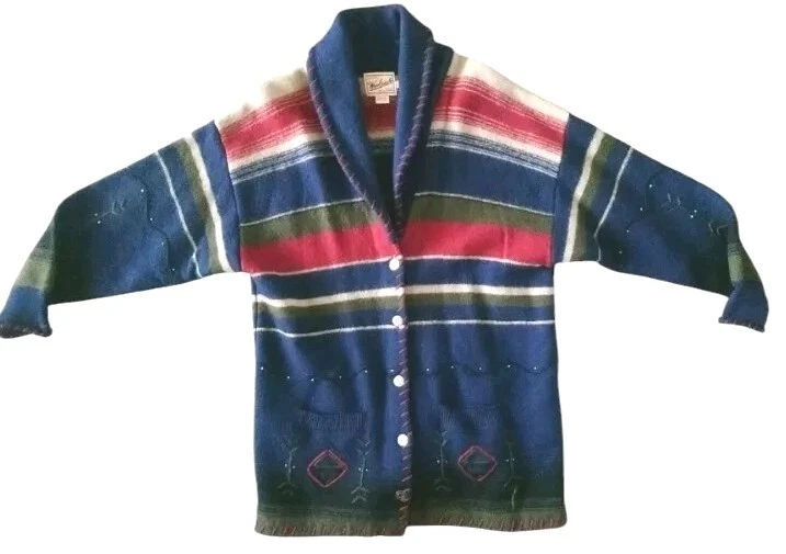 Винтажный шерстяной прочный юго-западный кардиган свитер размер большой тяжелый - Изображение 3 из 4