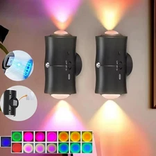2pcs RGB LED Wall Sconce Light Body Motion Sensor Night Stairs Porch Light Black