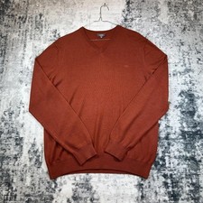 Jaeger 100 Merino Wool Men's Burnt Orange V Neck Jumper Sweatshirt, L