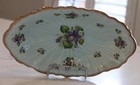 Crown Ducal Pale Blue 'Violets' Oval Bowl - Brushed Gold - Embossed Flowers