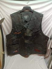 Vintage Diamond Plate Buffalo Leather Motorcycle Vest With Patches Size 3XL