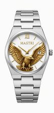 MASTRI Eagle Quartz Dress Watch Silver Steel Bracelet White Dial Roman Date 38mm