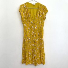 URBAN ROMANTICS URBAN OUTFITTERS Yellow Floral Button Midi Dress Tea Dress Large