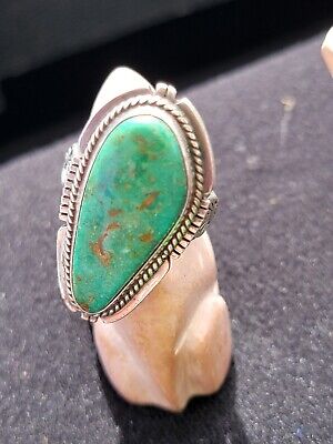 Signed Sanchez Vintage Native American Navajo Turquoise Sterling Silver Ring Signed Sanchez Vintage Native American Navajo Turquoise Sterling Silver Ring