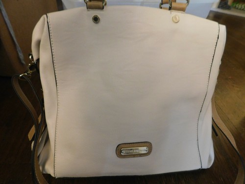 Steve Madden Lg Shopper Ivory Tan Trim Pebbled Hobo Tote bag Crossbody Nice! - Picture 2 of 12