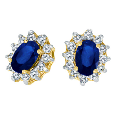 14K Yellow Gold Oval Sapphire & .25ctw Diamond Earrings