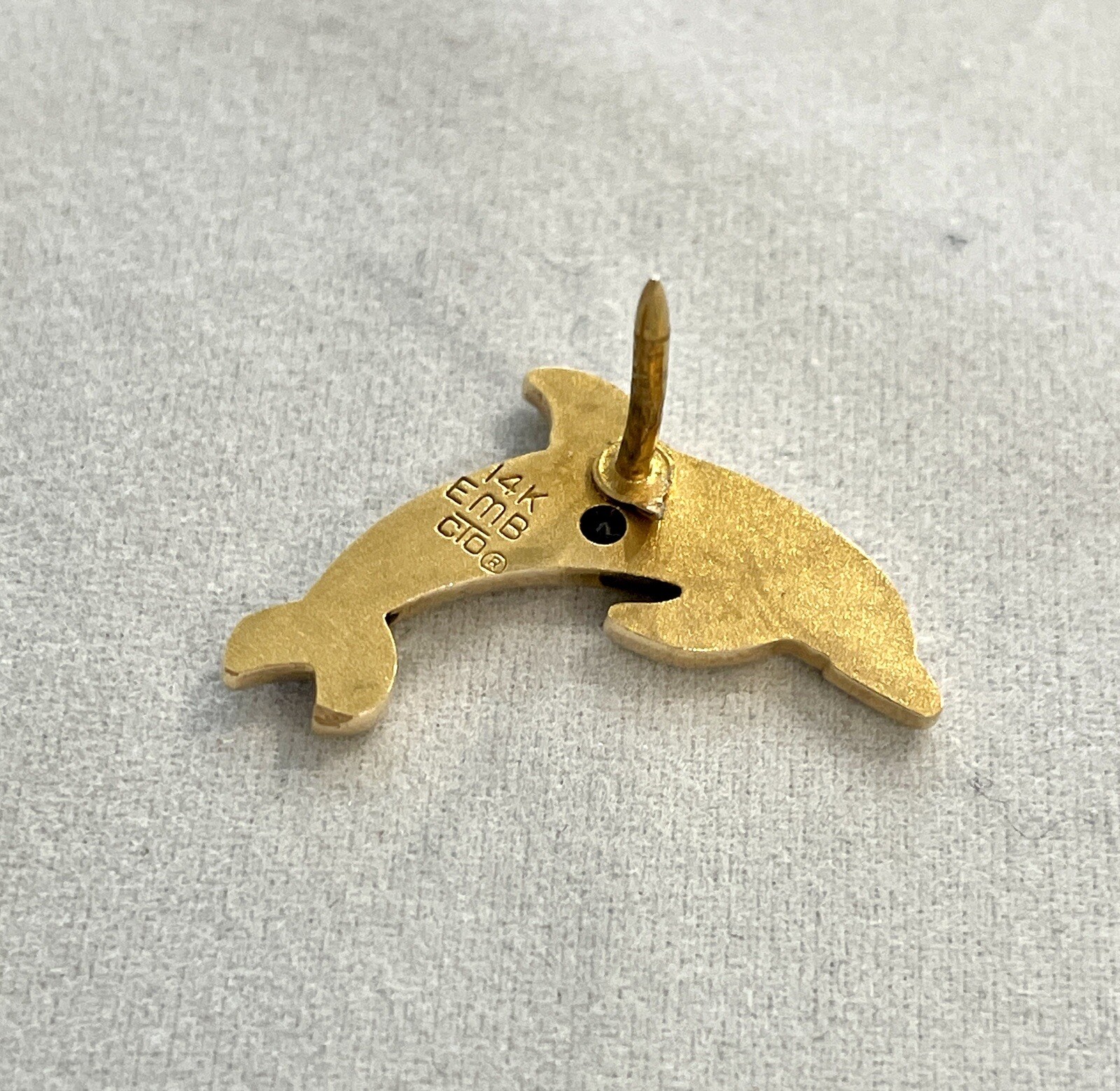 Vintage 14K Gold EMB CTO Dolphin Pin With Sapphire Gem