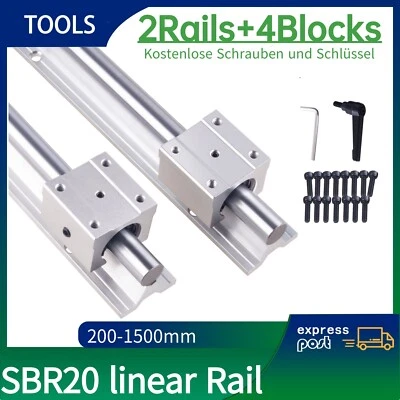 MARKENLOS 2x SBR20 200mm-4500mm Linearführung Linearwelle Rail + 4x SBR20UU Lagerblock