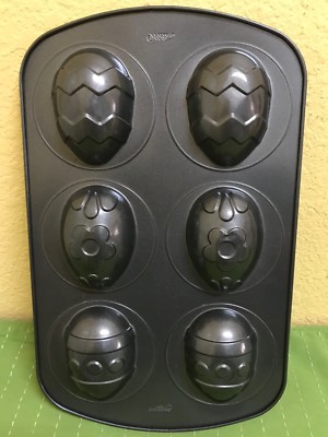 WILTON NONSTICK EASTER EGGS PARTY MINI CAKE PAN MOLD 6 CUPCAKE WITH 3 DESIGNS