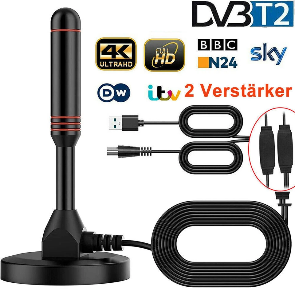 Digital TV DVB-T2 Antenne mit Verstärker HD 4K 1080P TV Zimmerantenne VHF/UHF DE - Bild 2 von 4