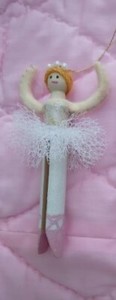 Handmade White Ballerina Clothespin Christmas Ornament