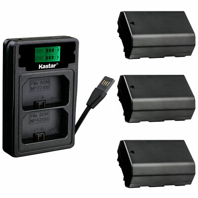 Kastar DUAL LCD Charger with Build-in USB Cable & 3 Batteries for Sony NP-FZ100 
