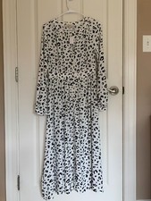 Ann Taylor LOFT Women's Animal Print Long Sleeve Dress, Black/White, size 2 NWT