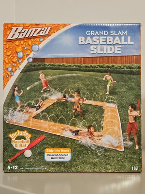 BANZAI Baseball Home Run Diamond Water Slip N Slide Grand Slam w/Bat & Ball