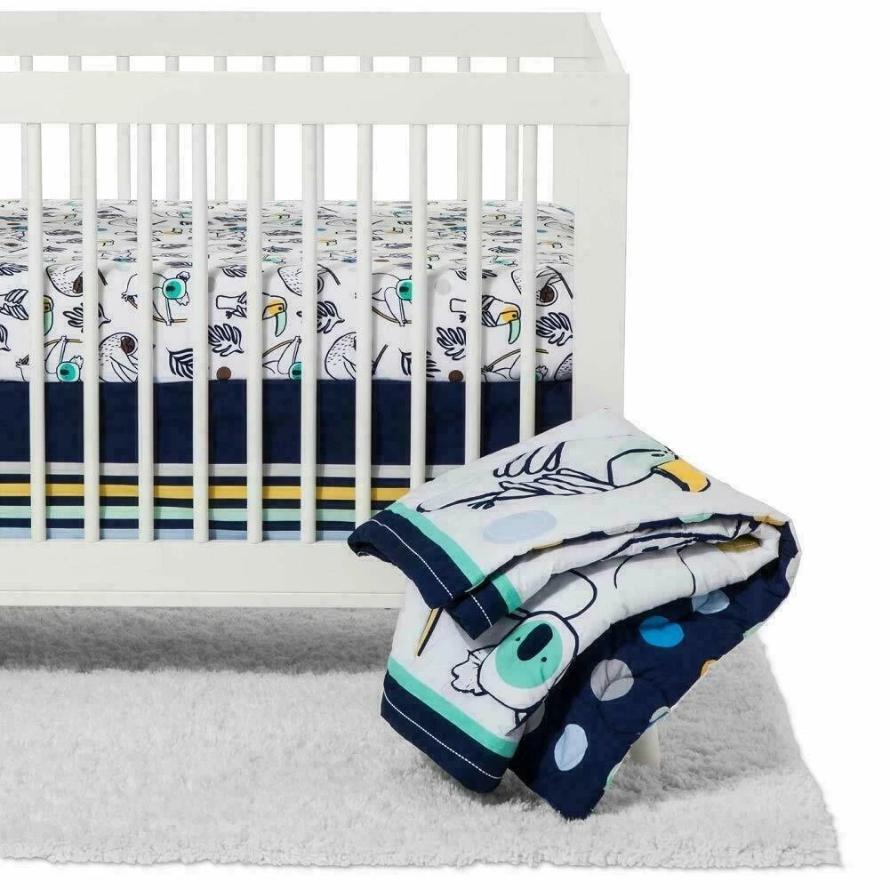 Cloud Island 4 Piece Nursery Crib Set Gone Wild Navy Set Blue Green Baby Sloth