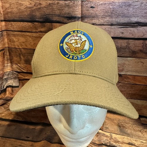 Navy JROTC Hat Tan Adjustable Strapback Baseball Cap Naval Ship Eagle Crest