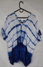 Women's GREATER GOOD Tie Dye BLUE & WHITE Blouse Shirt ~ 1X
