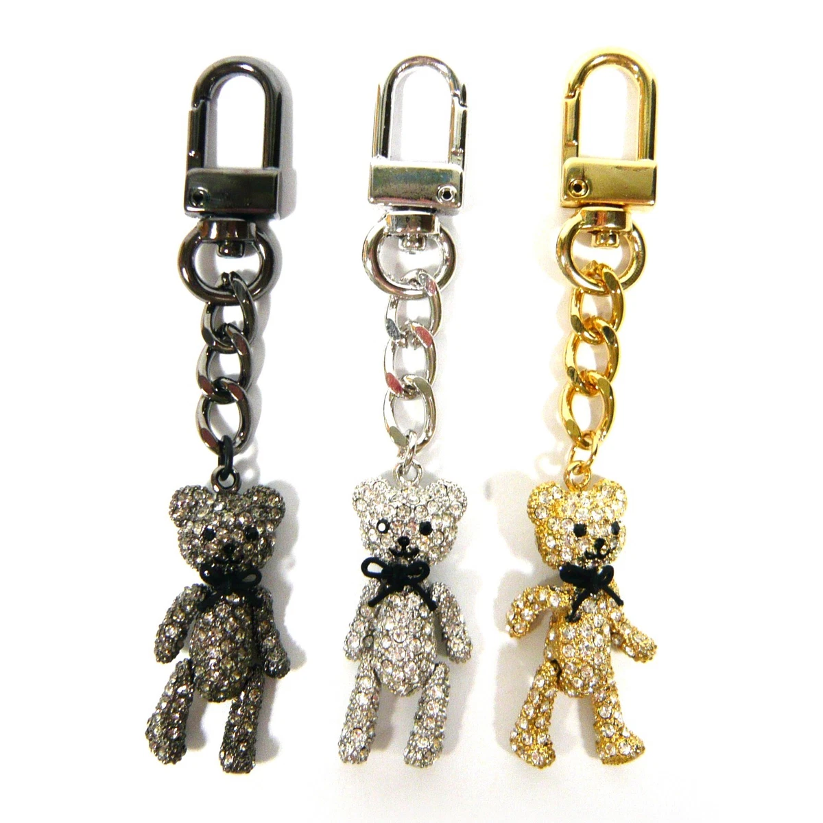 Cute Small Crystal Rhinestone Teddy Bear Key Chain Zip Charm Holder  Accessory | eBay