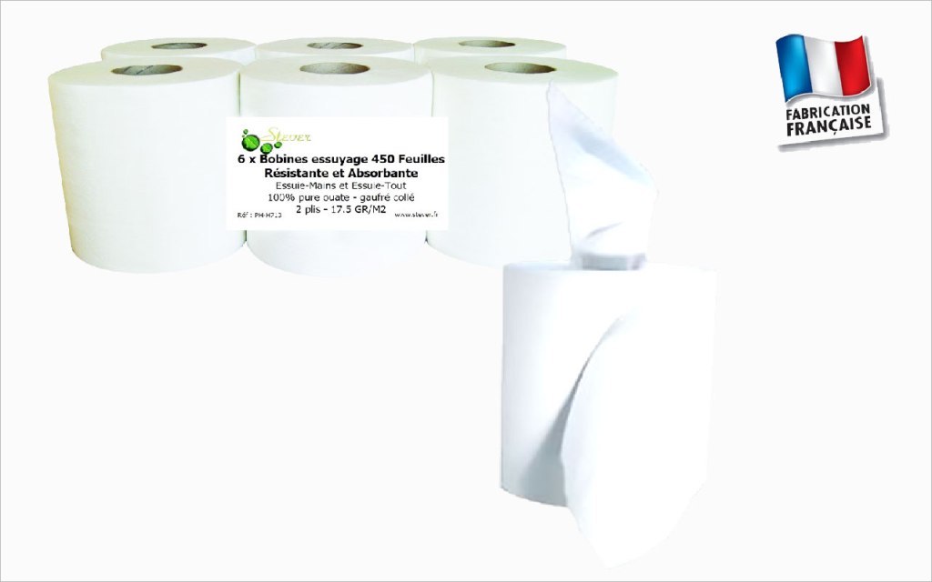Bobines d'essuyage 450 feuilles anti-déchirure pour ateliers et cuisines professionnels