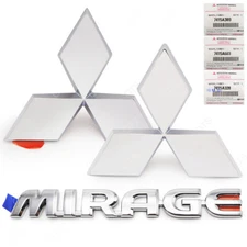 Set Chrome Front Tailgate Logo Emblem Grille For Mitsubishi Mirage 2012 2019