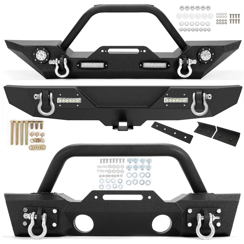 For 07-18 Jeep Wrangler JK Unlimited Front/Rear Bumper w/ Winch Plate LED Lights - Imagem 4 de 4