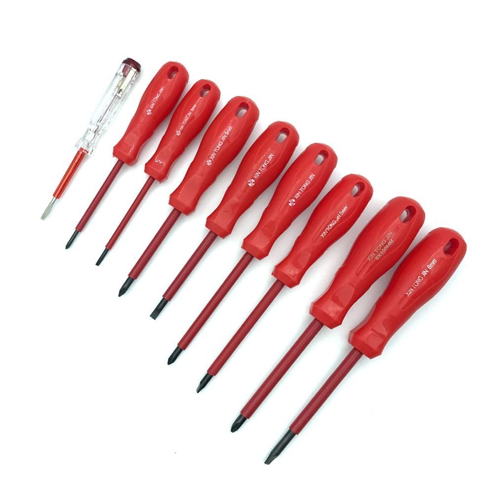 9Pcs/Set Steel Screwdriver Red Slotted/Cross Screwdriver