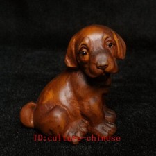 Japanese boxwood Hand Carved Animal Dog Figure Statue Netsuke Collection 4.8 CM