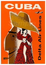 VINTAGE CUBA DELTA AIR LINES TRAVEL A4 POSTER PRINT