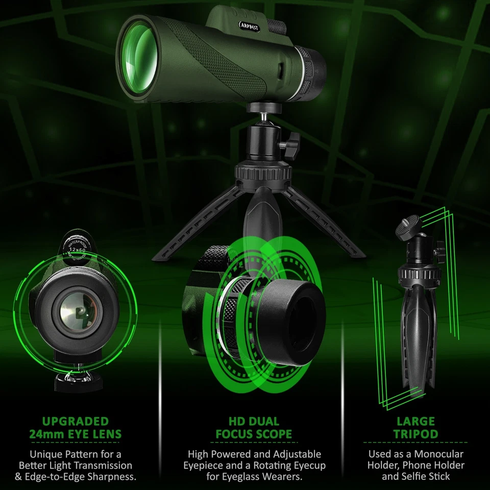 ARPBEST 12X50 Monocular Telescope High Power with Smartphone Holder & Tripod - Image 4 of 4