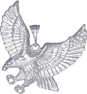 Sterling Silber Fliegender Adler Anhänger Halskette Diamantschliff Finish mit Kette. XXL