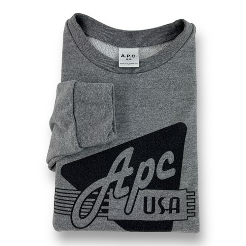 A.P.C., A.P.C. USA Crew Neck Cotton Blend Graphic Sweatshirt Gray Size Small Made in USA