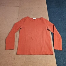Stains* A.P.C Long Sleeve cotton tee Womens Shirt XL Orange Solid Plain U5f