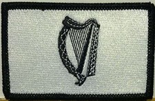 IRISH Flag Patch With Hook Adhesive Fastener Black White. BLACK Border 2
