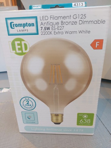 Qty 2 LED Filament Lamp G125 Dimmable 7.5W ES 4313 Antique Bronze - Picture 3 of 7