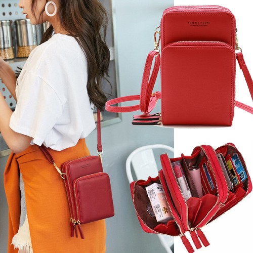 Women Leather Purse Messenger Red Crossbody Shoulder Bag Handbag Wallet Gift