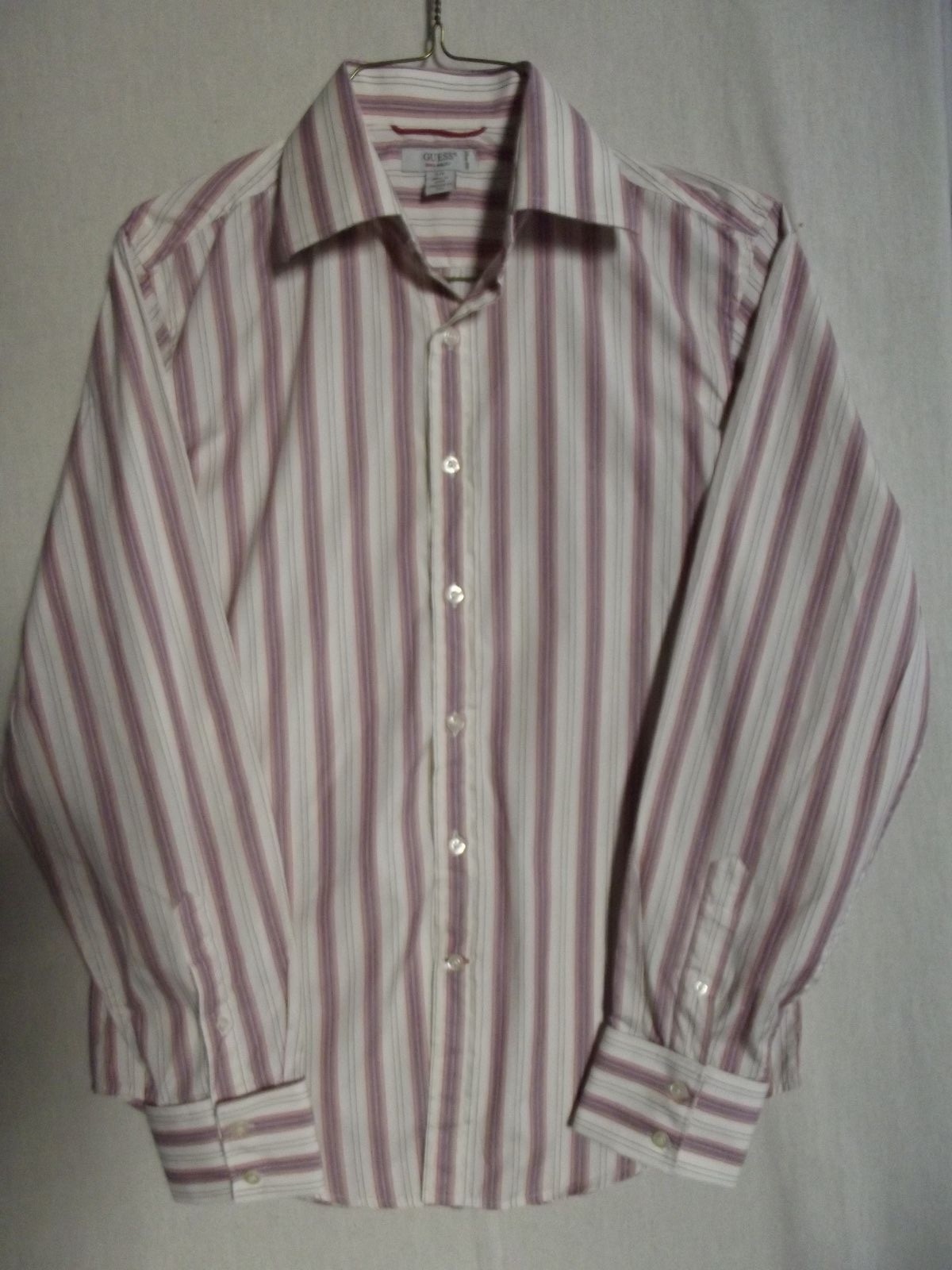purple and red striped guess shirt