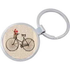 Bicycle Flowers Keychain - Includes 1.25 Inch Loop for Keys or Backpack