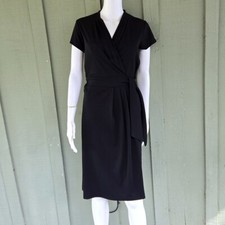 New ANN TAYLOR Factory Black Slinky Faux Wrap Dress 12