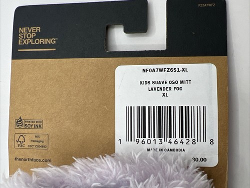 The North Face Kids Mittens Suave Oso Mitts Fuzzy Lavender Fog Size XL - Picture 3 of 6