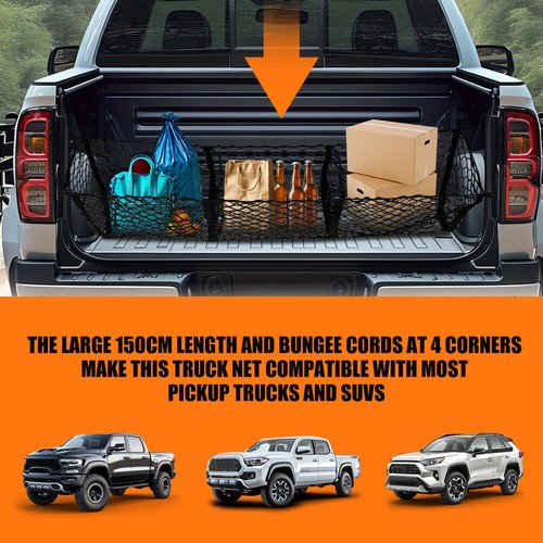 For Chevy Silverado 1500 2500 Pickup Truck Bed Trunk Mesh 3 Pocket Cargo Net - Picture 4 of 9