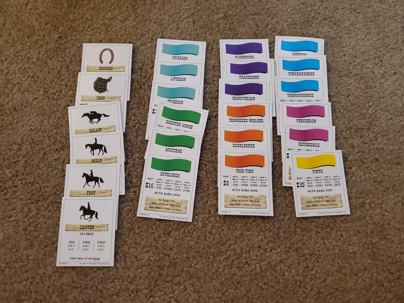 HorseOpoly replacement parts Pieces Property Cards Late For The Sky Games