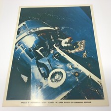 Vintage NASA Lithography Apollo 9 Astronaut Scott stands in open hatch 1969