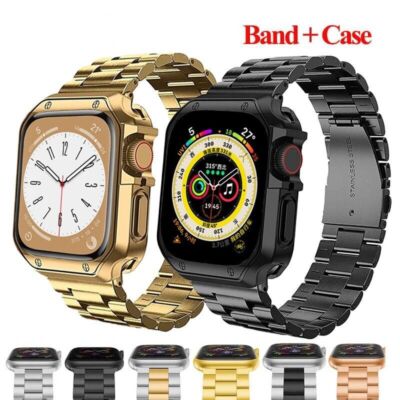 Metal Strap+TPU Case For Apple Watch Series 8 7 Se 6 5 4 3 Stainless Steel Strap