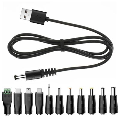 Universal Charger Power Core, 5V USB to DC 5.5x2.1mm, Charging Cable with 11