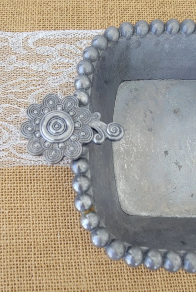 Mud Pie 2009 Pewter Relish Serving Trinket Dish, Upcycled Napkin Holder w/Tongs - Image 3 of 4