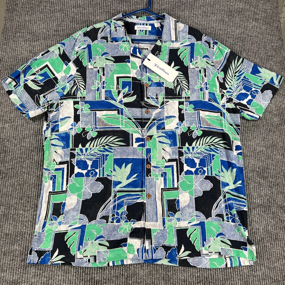 Camisa Caribeña Para Hombre XL Extra Grande Azul Hawaiana Manga Corta Abotonada Nueva Foto 2 de 4
