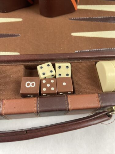 Backgammon Game Checkers Brown Cream Faux Leather Case 18 x 15 Vintage - Picture 6 of 22